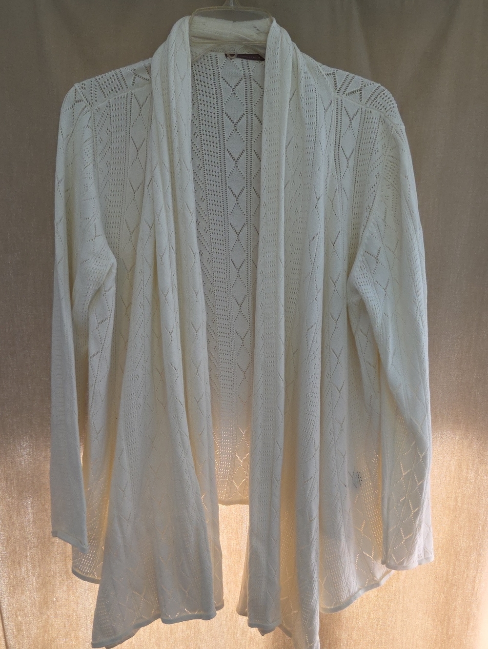 525 America Open-Front Cream Eyelet Knit Cardigan